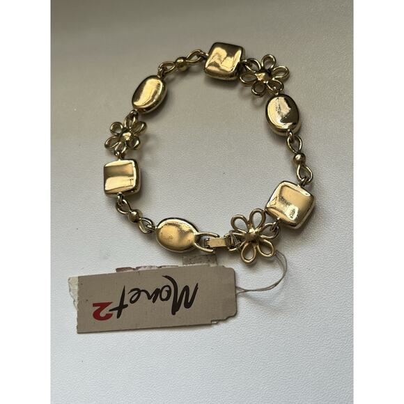 MONET 2 CHAIN LINK CHARM BRACELET Amber Jelly Daisy Rhinestone NWT - Picture 3 of 3